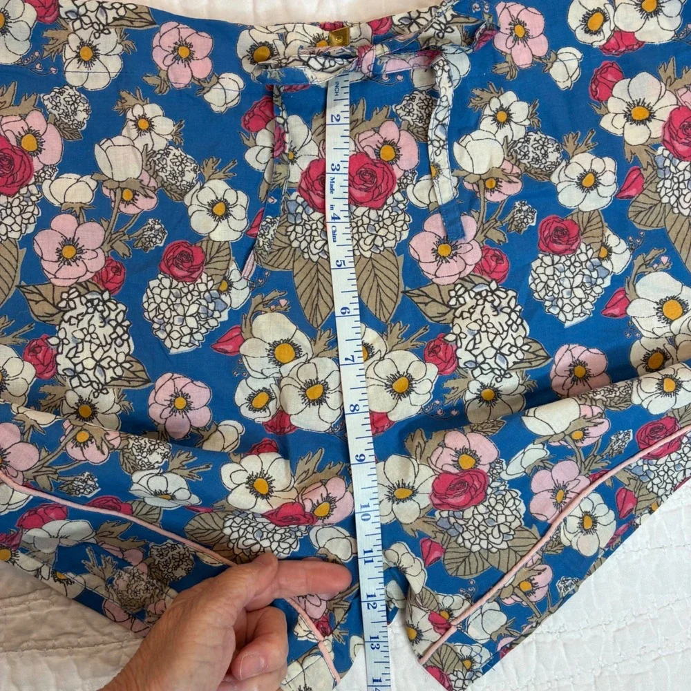 NEW Mahogany Floral Pajama Set Blue Short Sleeve Button Shorts M Cotton Coquette